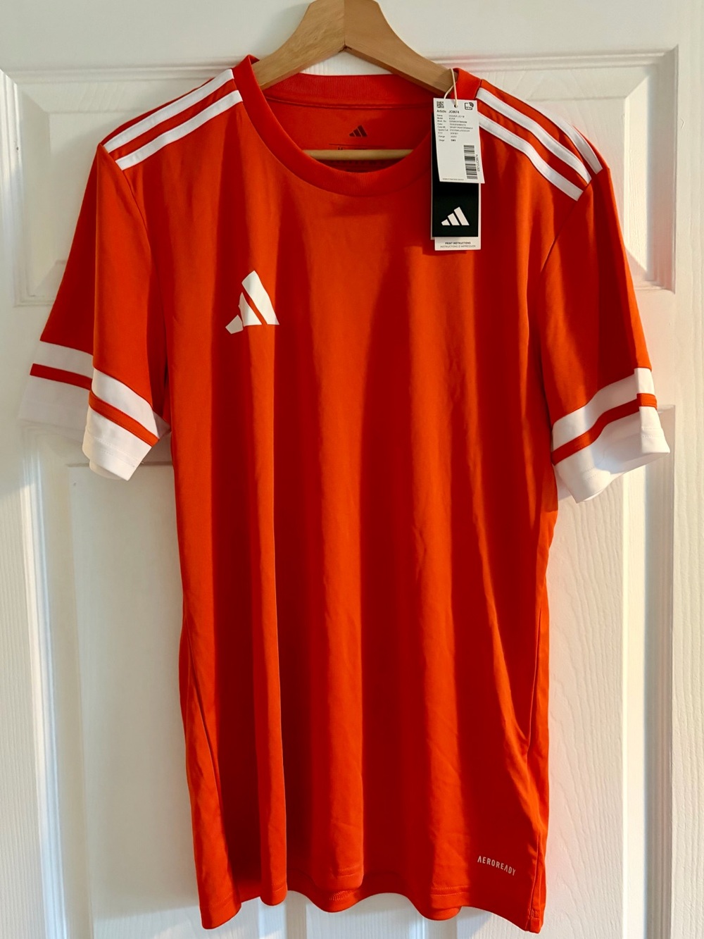 adidas Men’s Orange Athletic Jersey with White Stripes
